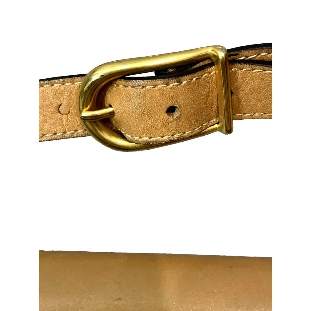 Vintage 70s Camel Leather Shoulder Bag w/ Brass Detail & Flap Closure